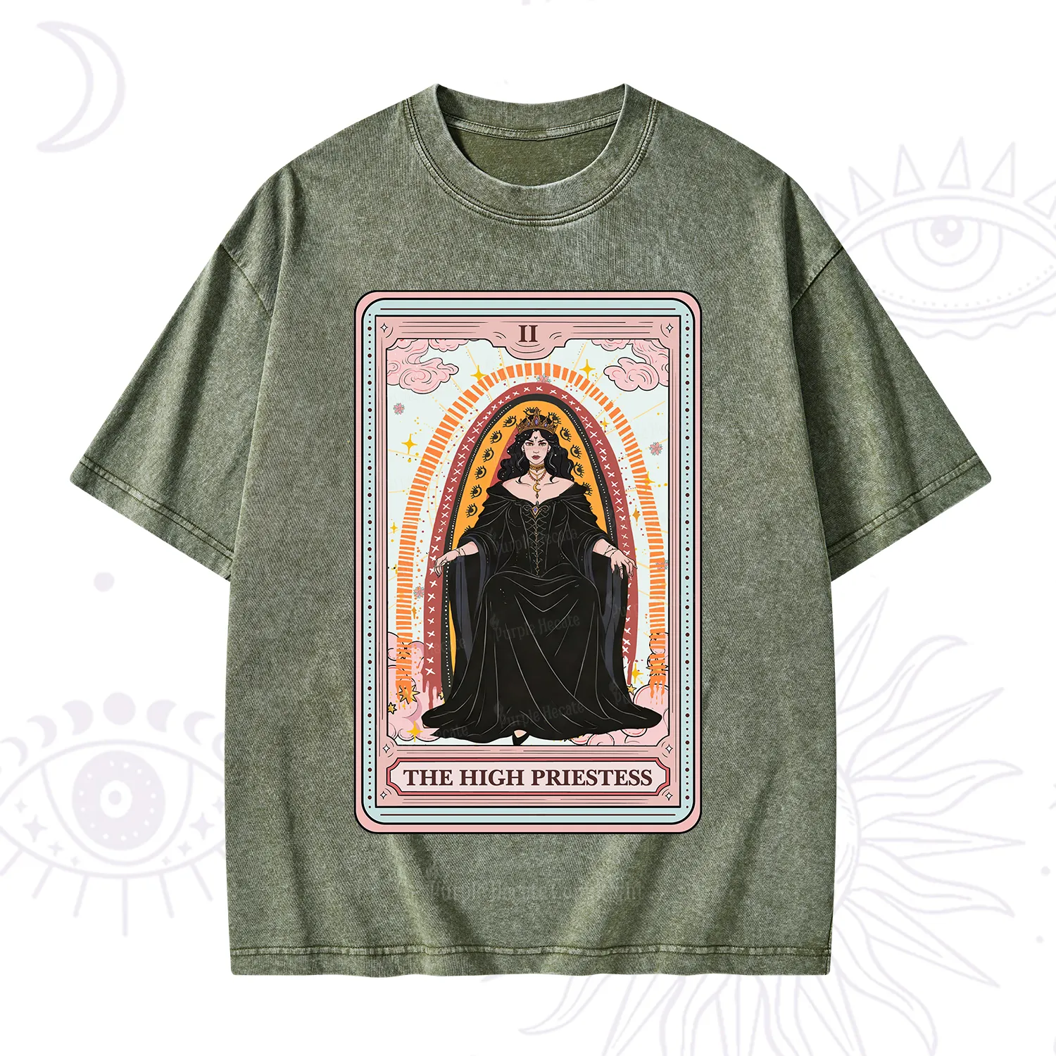 Purplehecate The High Priestess Tarot Washed T-Shirt