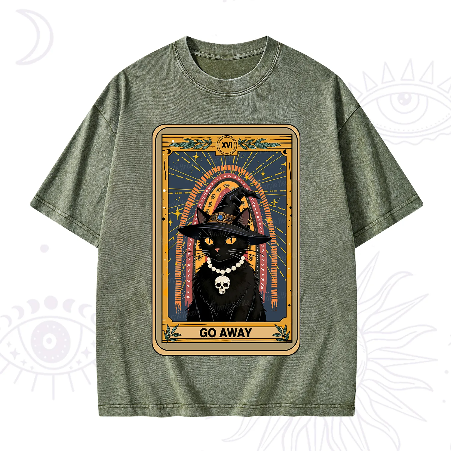 Purplehecate The Go Away Cat Tarot Washed T-Shirt