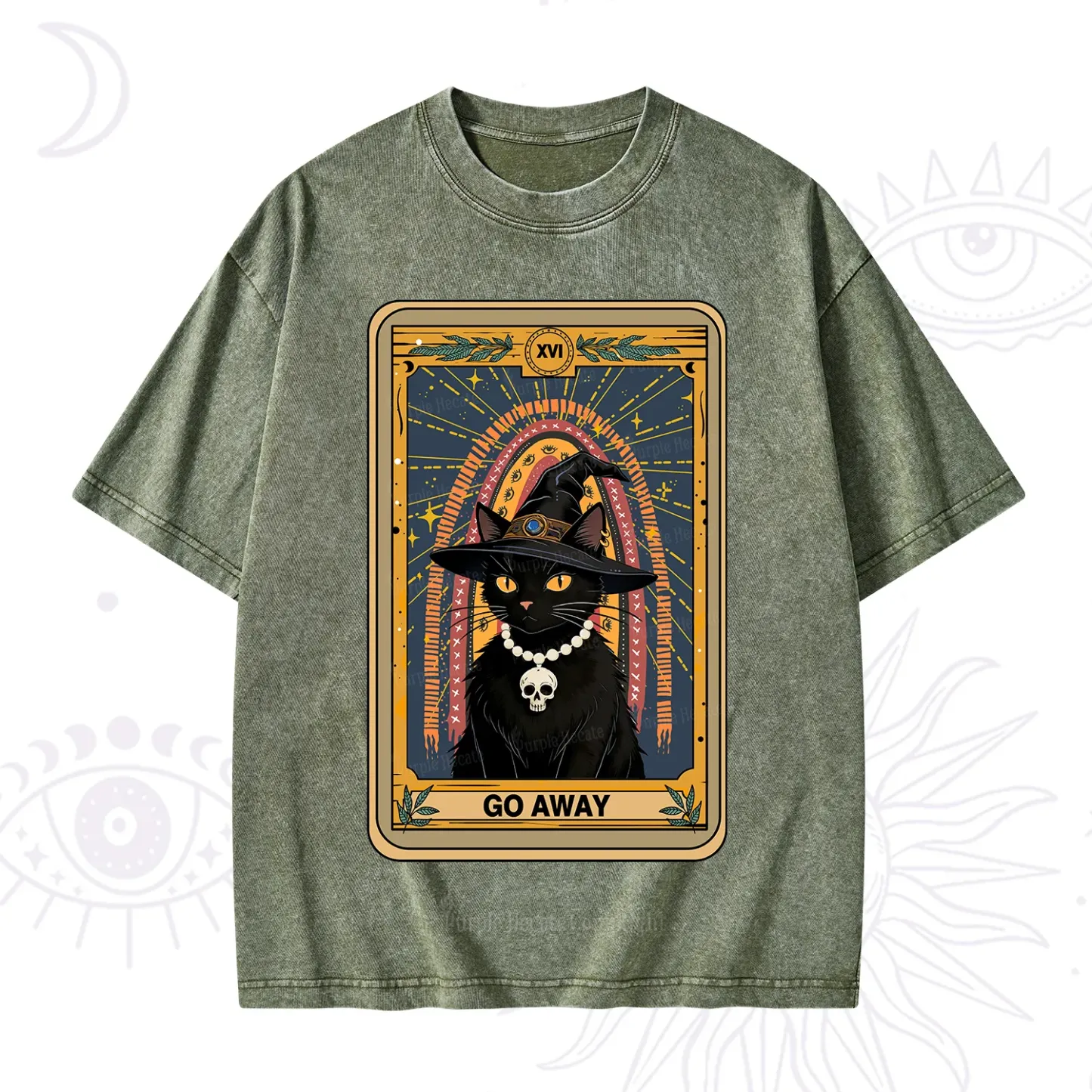 Purplehecate The Go Away Cat Tarot Washed T-Shirt