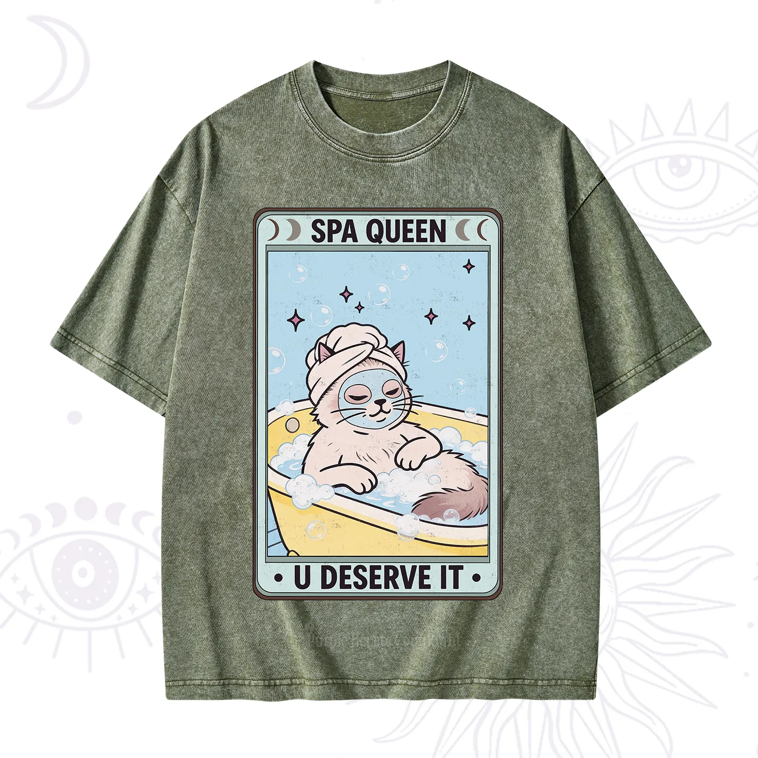 Purplehecate The Spa Queen Cat Tarot Washed T-Shirt