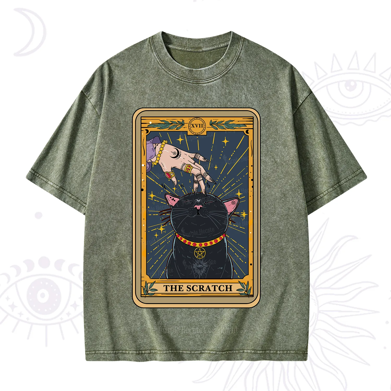 Purplehecate The Scratch Cat Tarot Washed T-Shirt