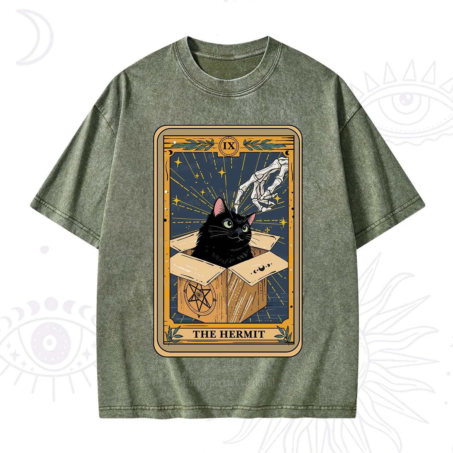 Purplehecate The Hermit Cat Tarot Washed T-Shirt