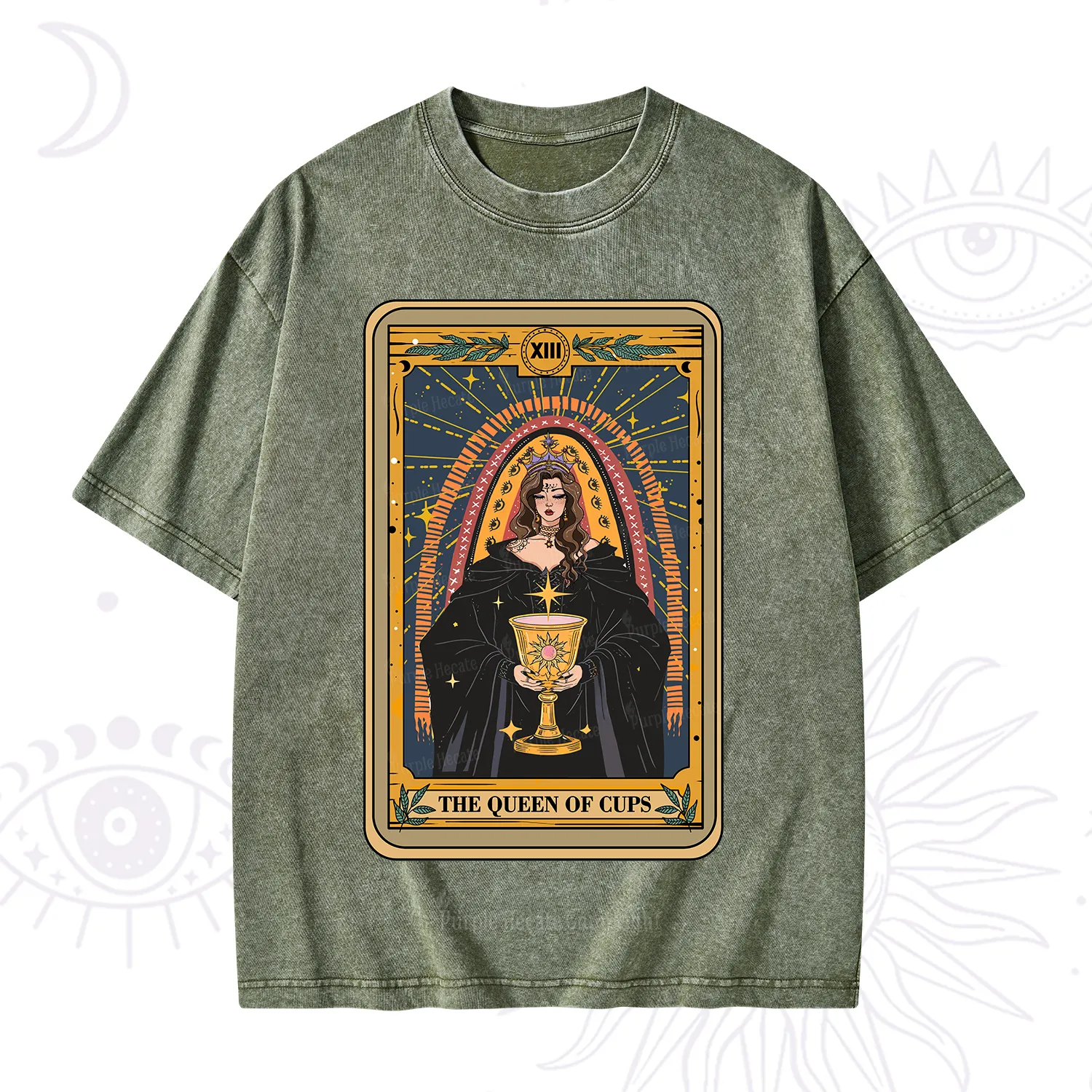 Purplehecate The Queen of Cups Tarot Washed T-Shirt