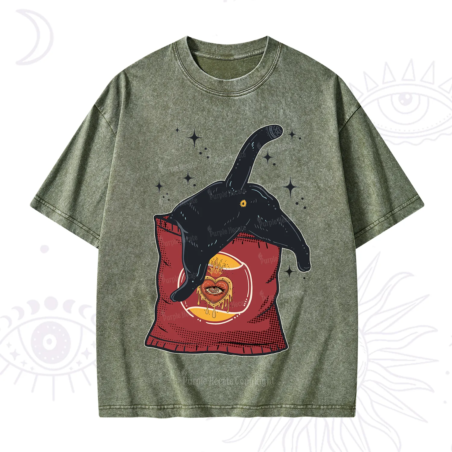 Purplehecate Curious Witch Cat Washed T-Shirt