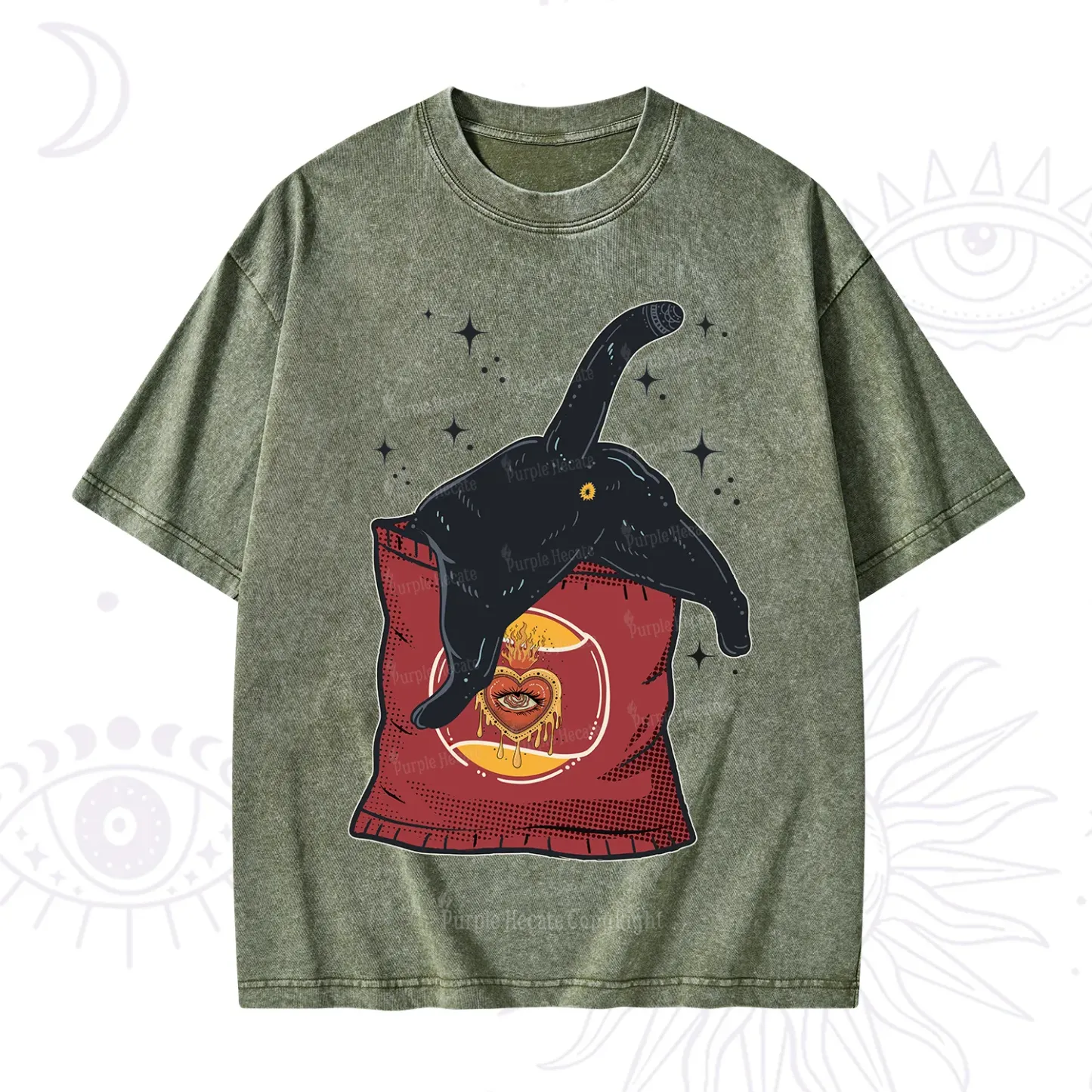 Purplehecate Curious Witch Cat Washed T-Shirt