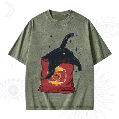 Purplehecate Curious Witch Cat Washed T-Shirt