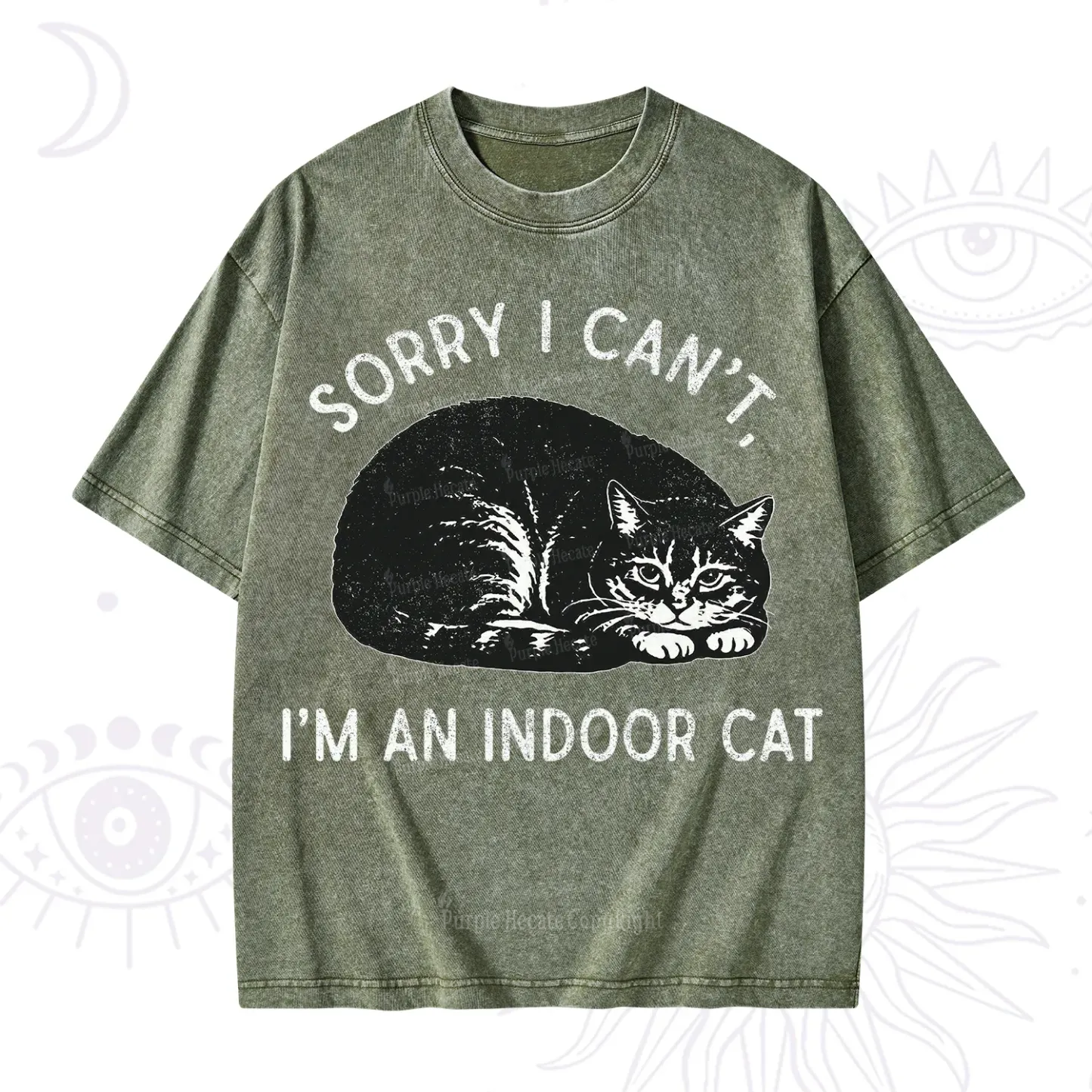 Purplehecate Sorry I Can't I'm an Indoor Cat Washed T-Shirt