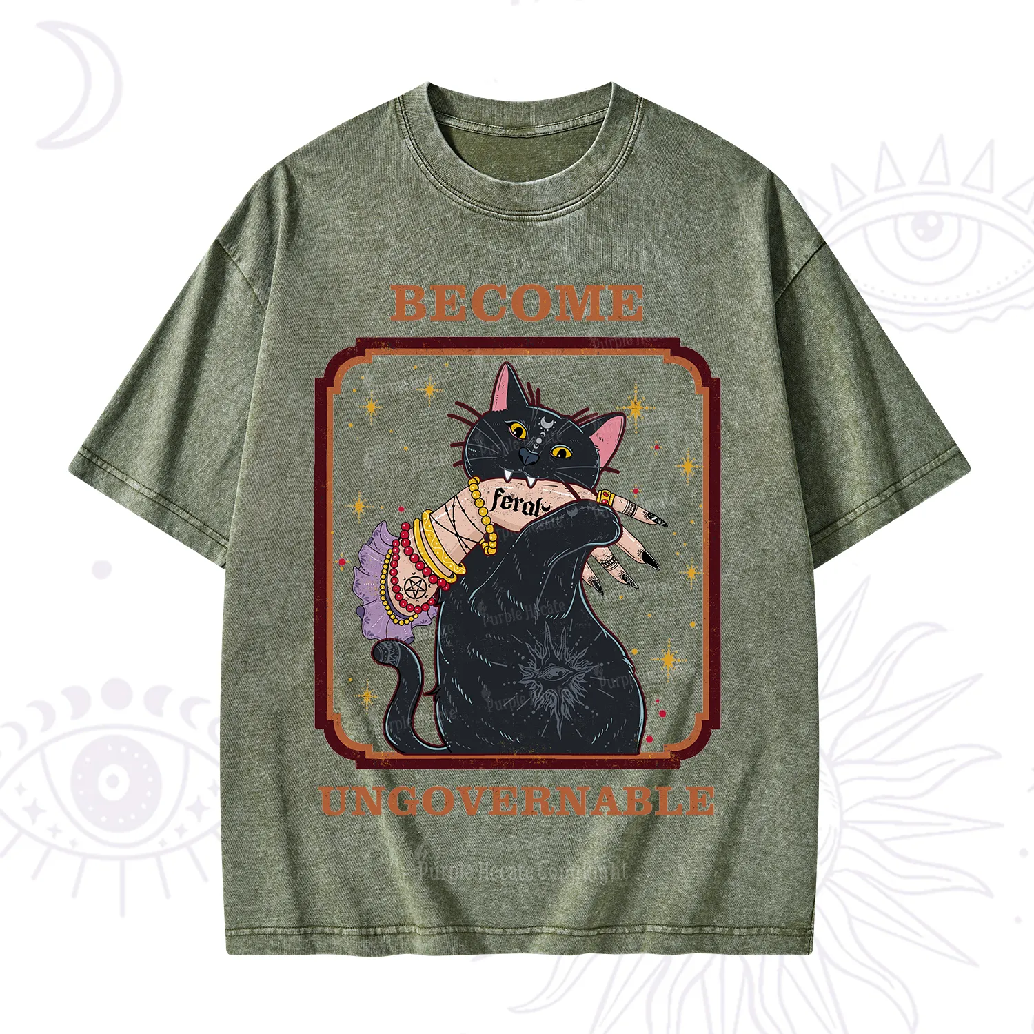 Purplehecate Become Ungovernable Cat Washed T-Shirt