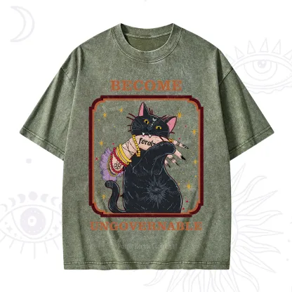 Purplehecate Become Ungovernable Cat Washed T-Shirt