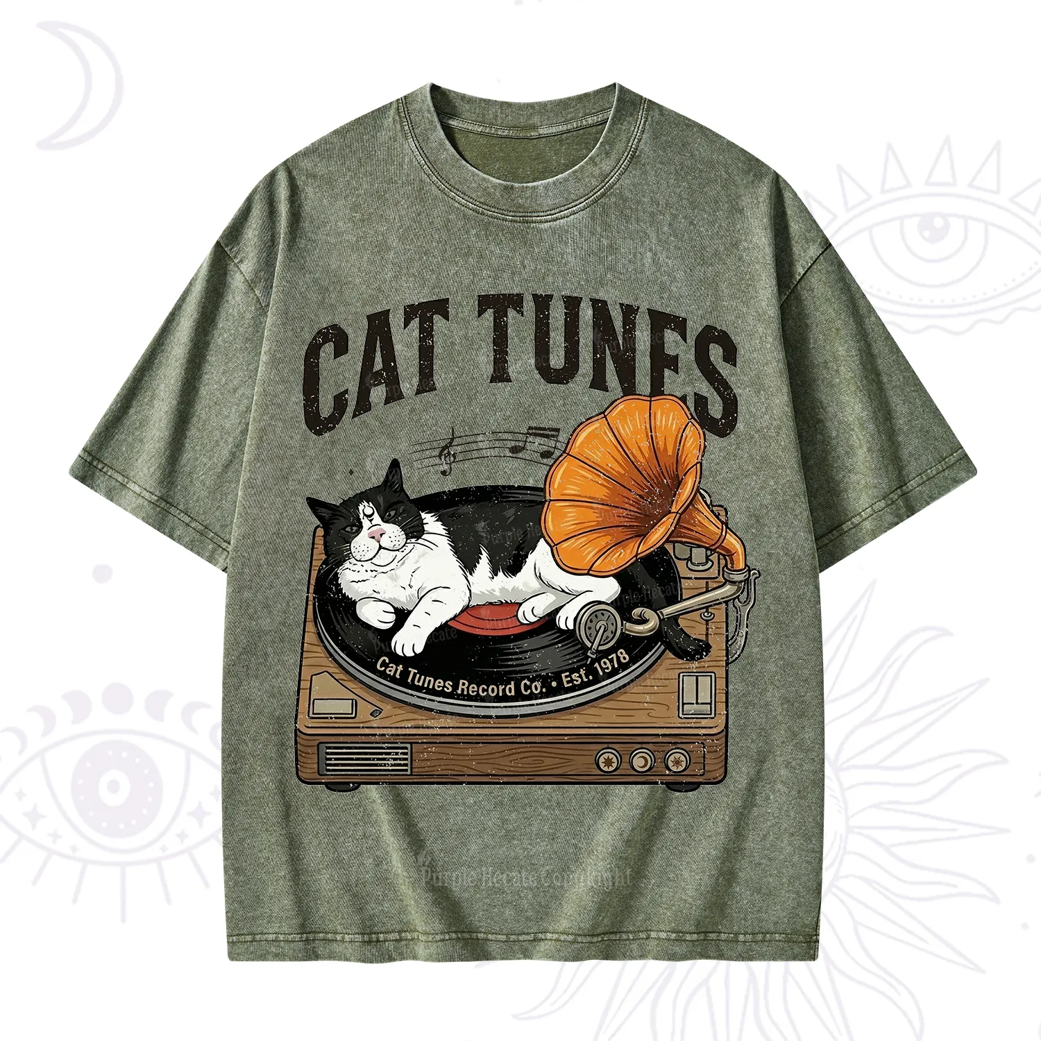 Purplehecate Cat Tunes Washed T-Shirt