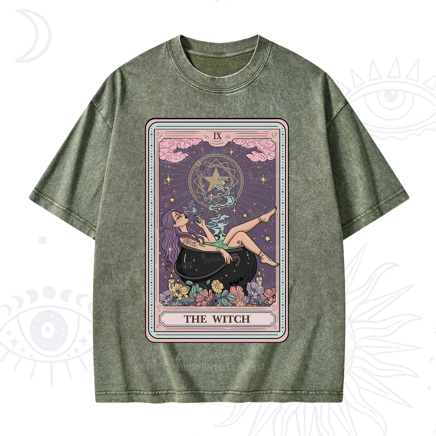 Purplehecate The Witch Tarot Card Washed T-Shirt