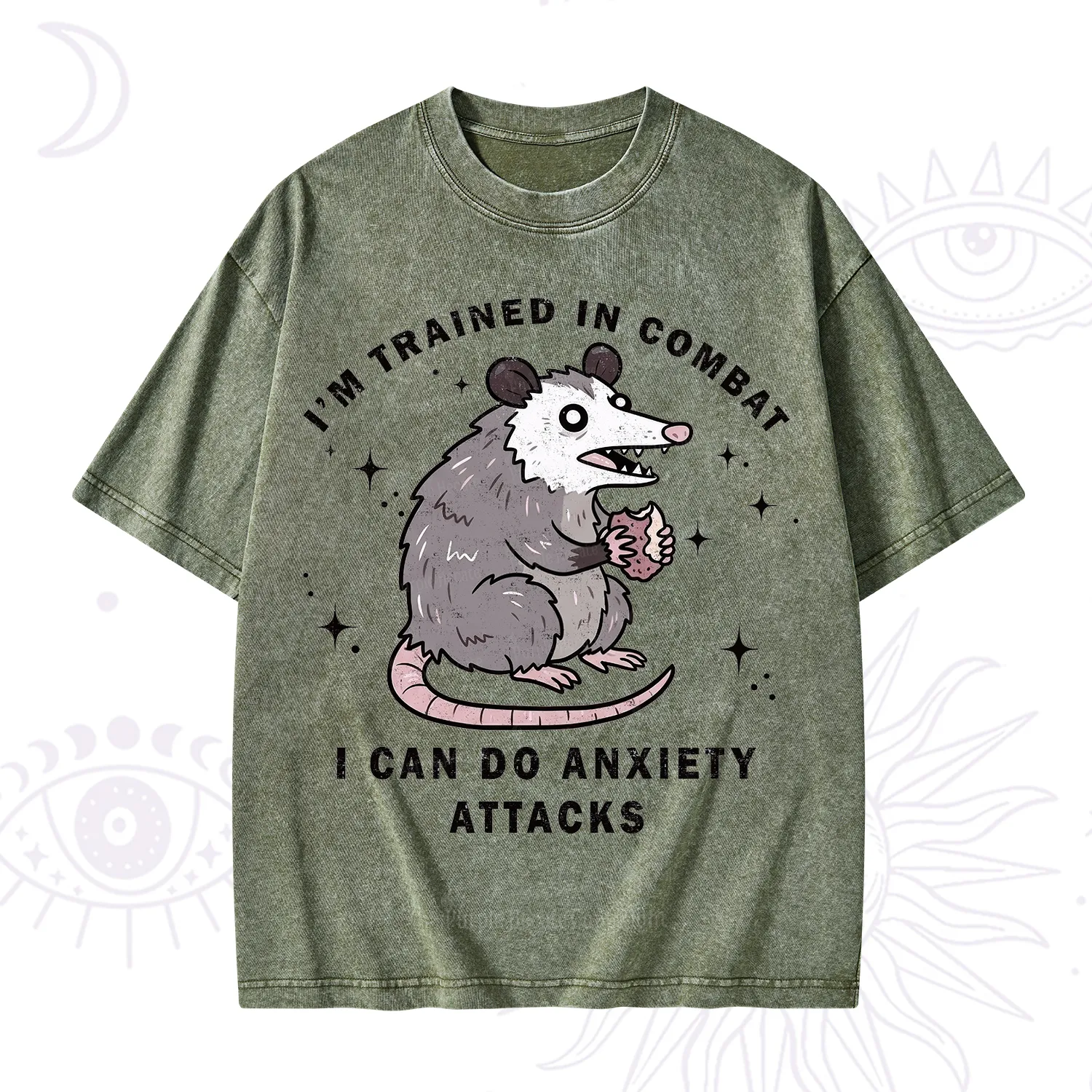Purplehecate Anixety Attack Opossum Washed T-Shirt
