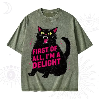 Purplehecate First Of All I'm A Delight Cat Washed T-Shirt