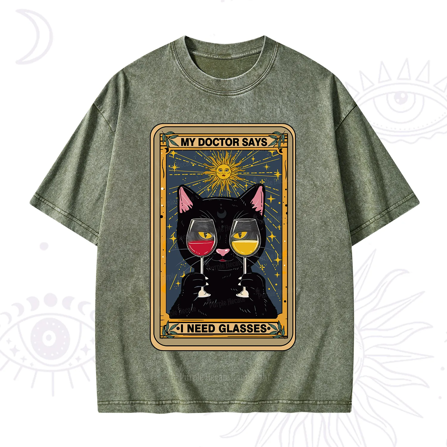 Purplehecate Funny Black Cat My Doctor Says I Need Glasses Tarot Washed T-Shirt