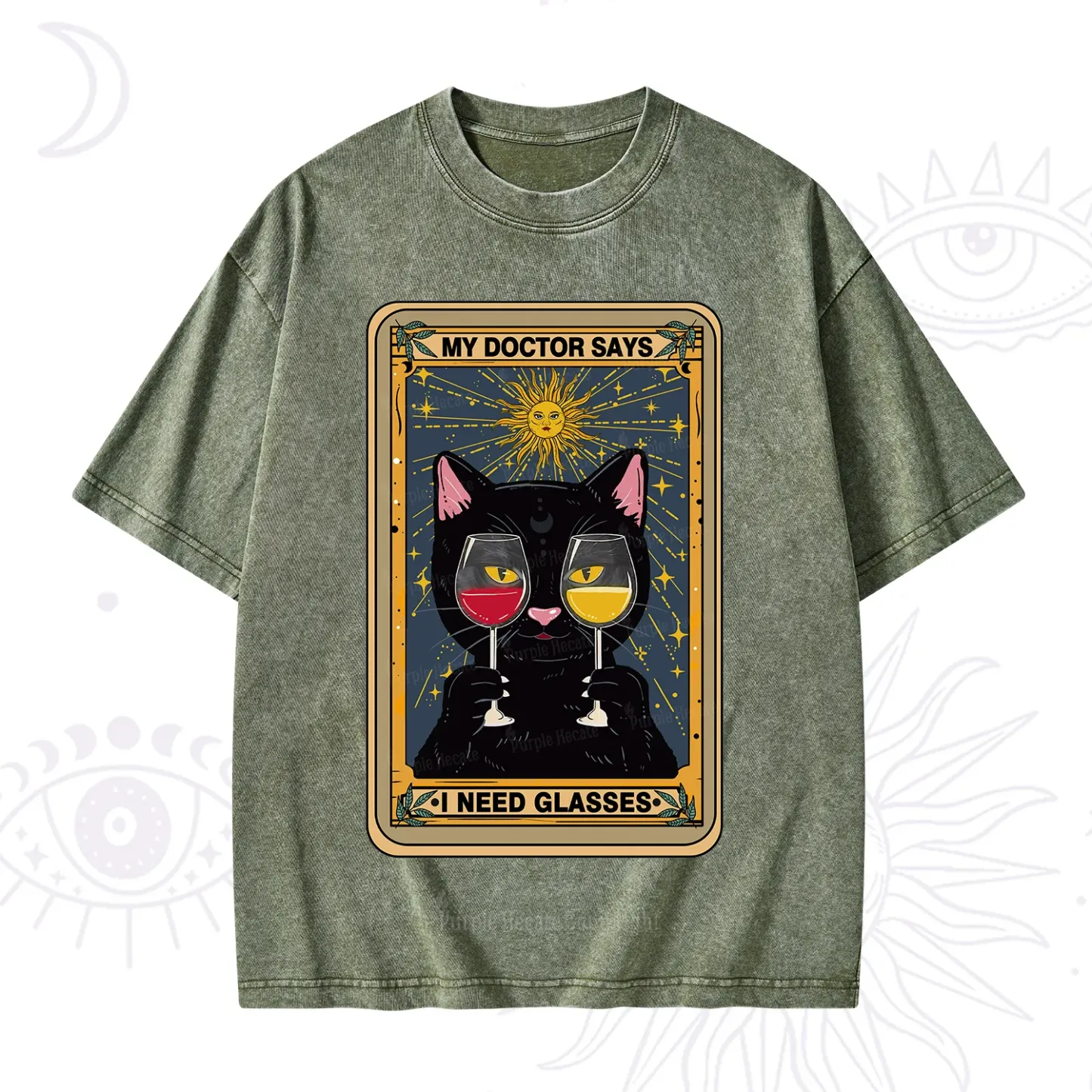 Purplehecate Funny Black Cat My Doctor Says I Need Glasses Tarot Washed T-Shirt