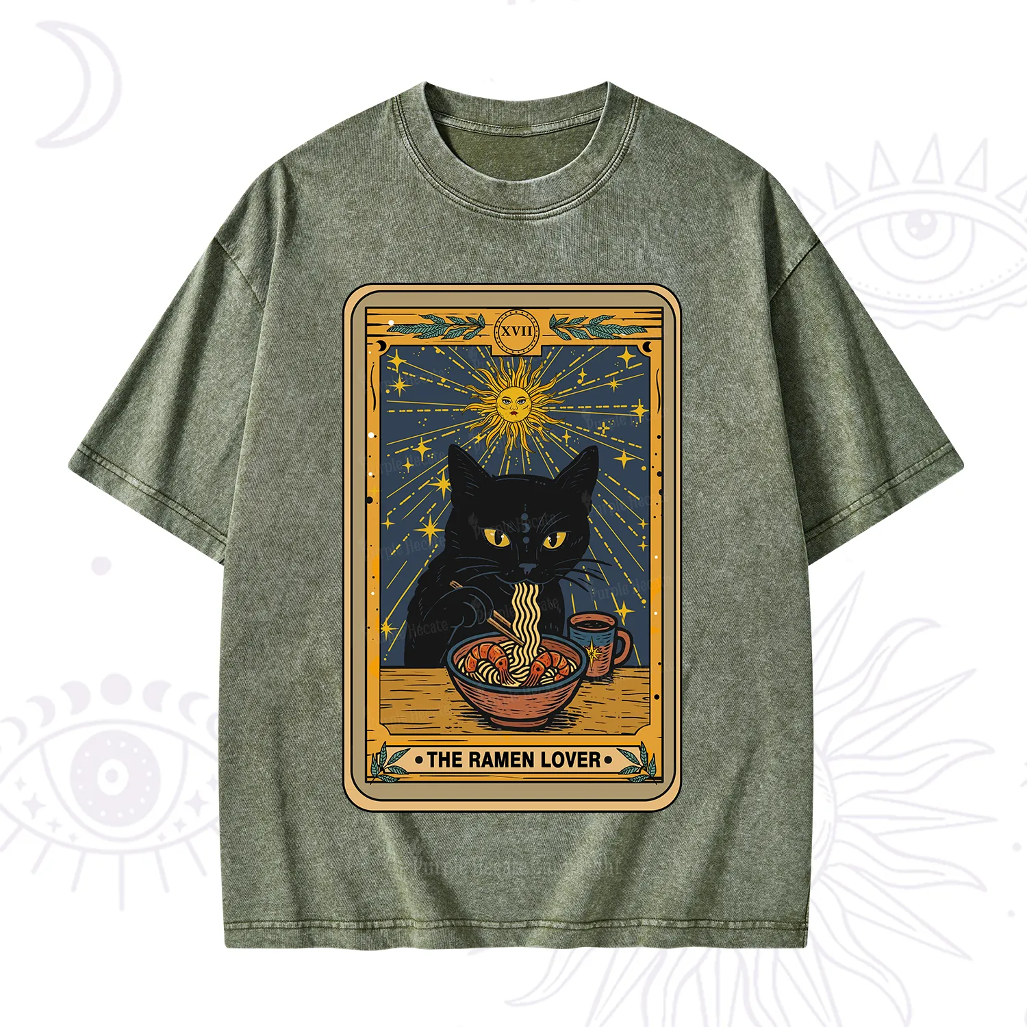 Purplehecate The Ramen Lover Cat Tarot Washed T-Shirt