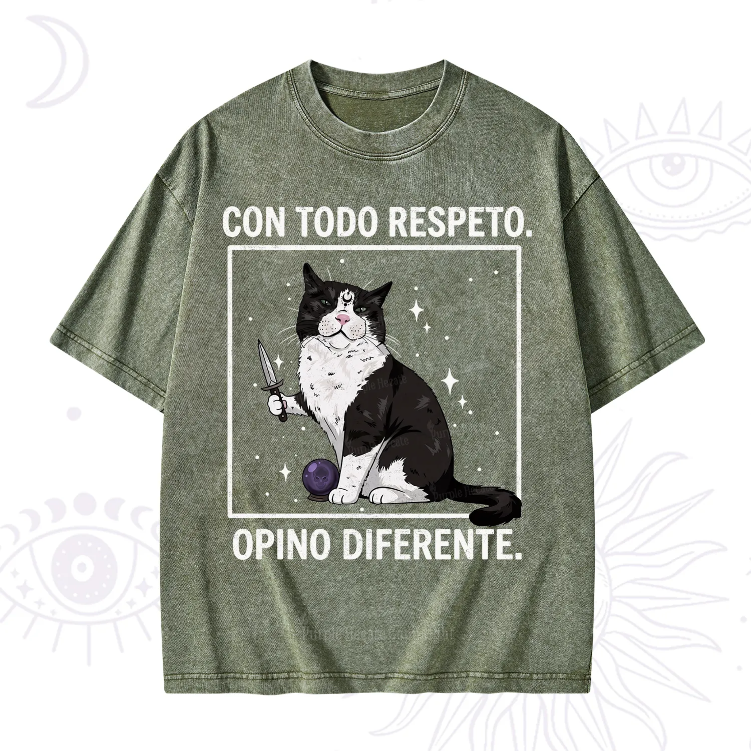 Purplehecate Funny Cat Con Todo Respeto Opino Diferente Washed T-Shirt