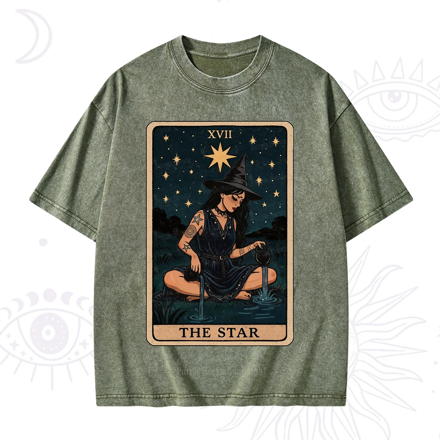 Purplehecate The Star Witch Tarot Washed T-Shirt