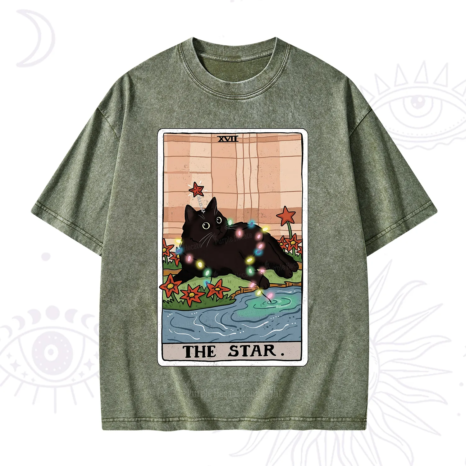 Purplehecate The Star Cat Tarot Card Washed T-Shirt