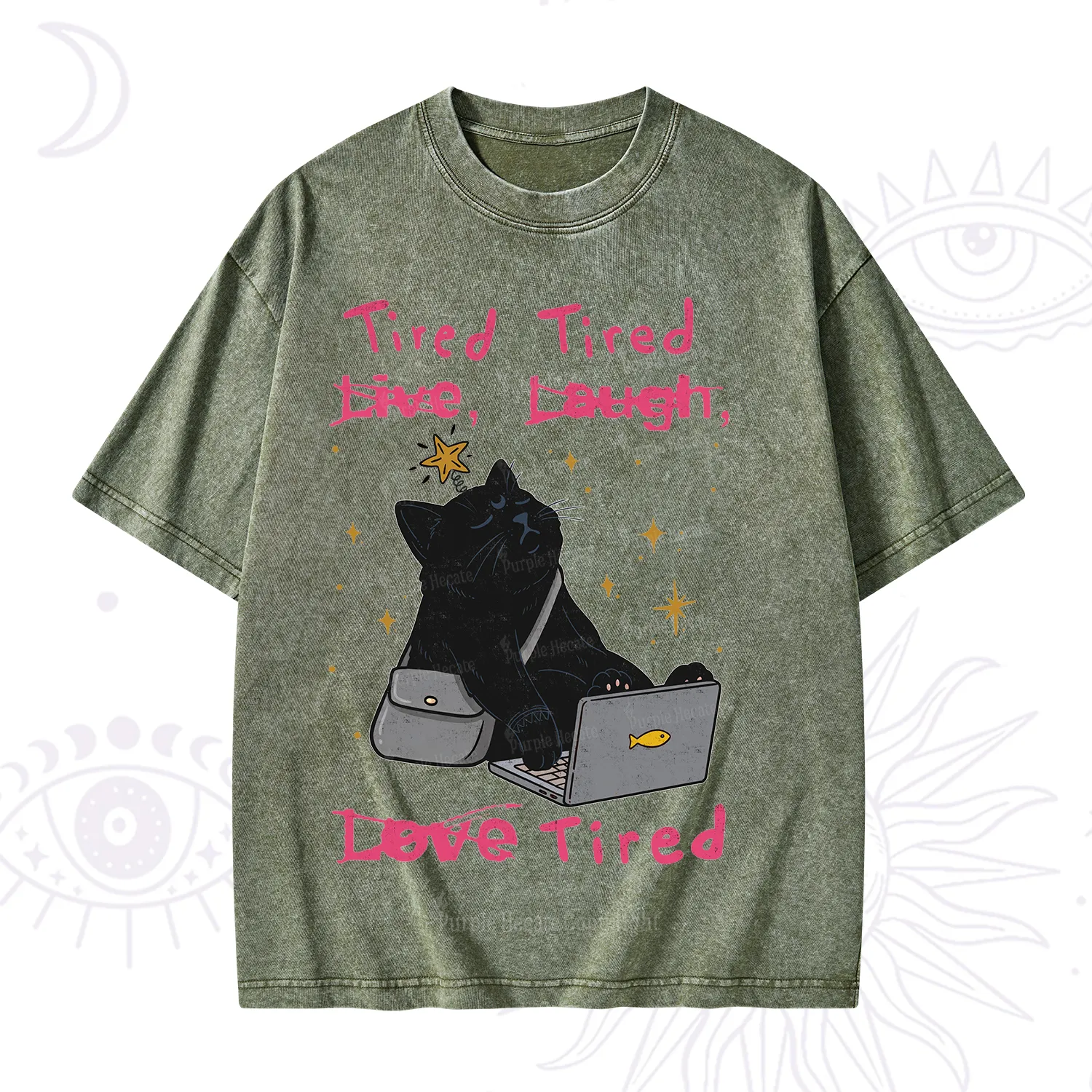 Purplehecate Tired Cat Washed T-Shirt