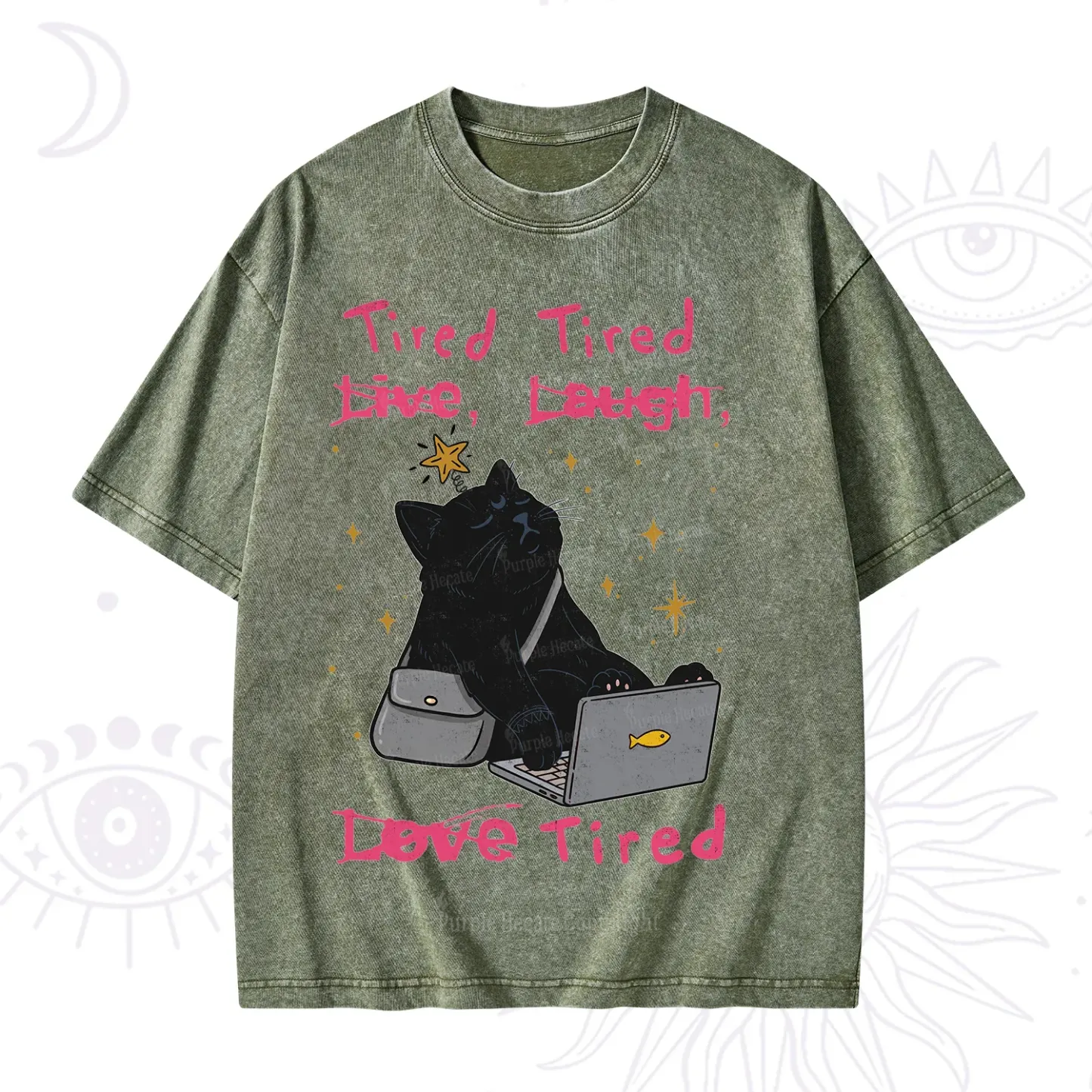 Purplehecate Tired Cat Washed T-Shirt