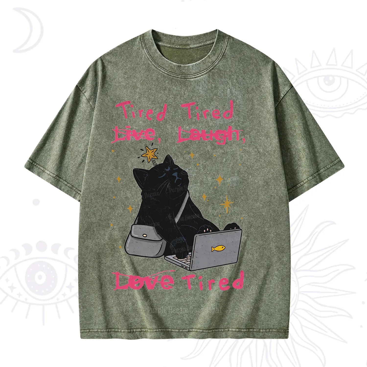 Purplehecate Tired Cat Washed T-Shirt
