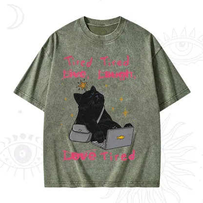 Purplehecate Tired Cat Washed T-Shirt