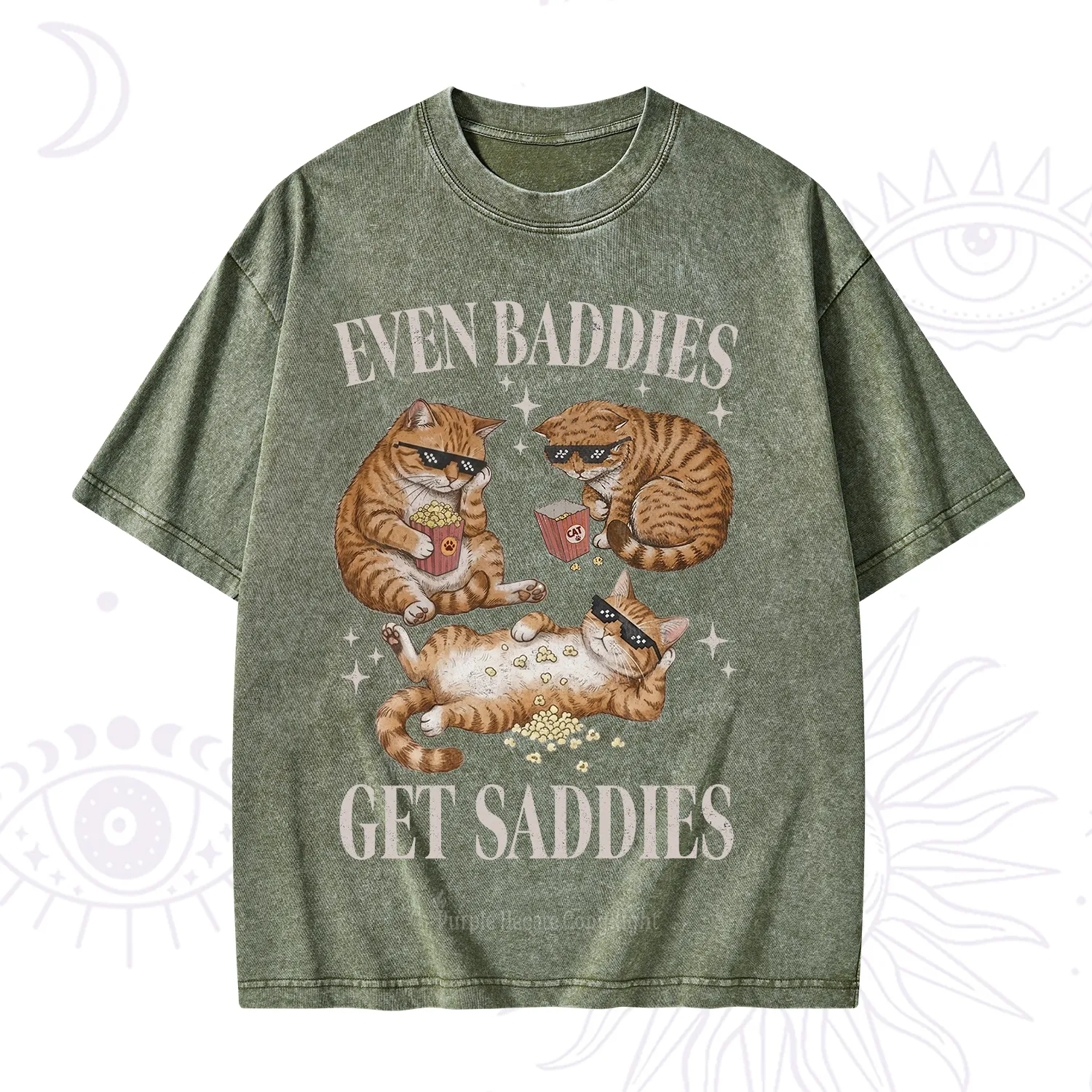 Purplehecate Even Baddies Get Saddies Funny Cat Washed T-Shirt