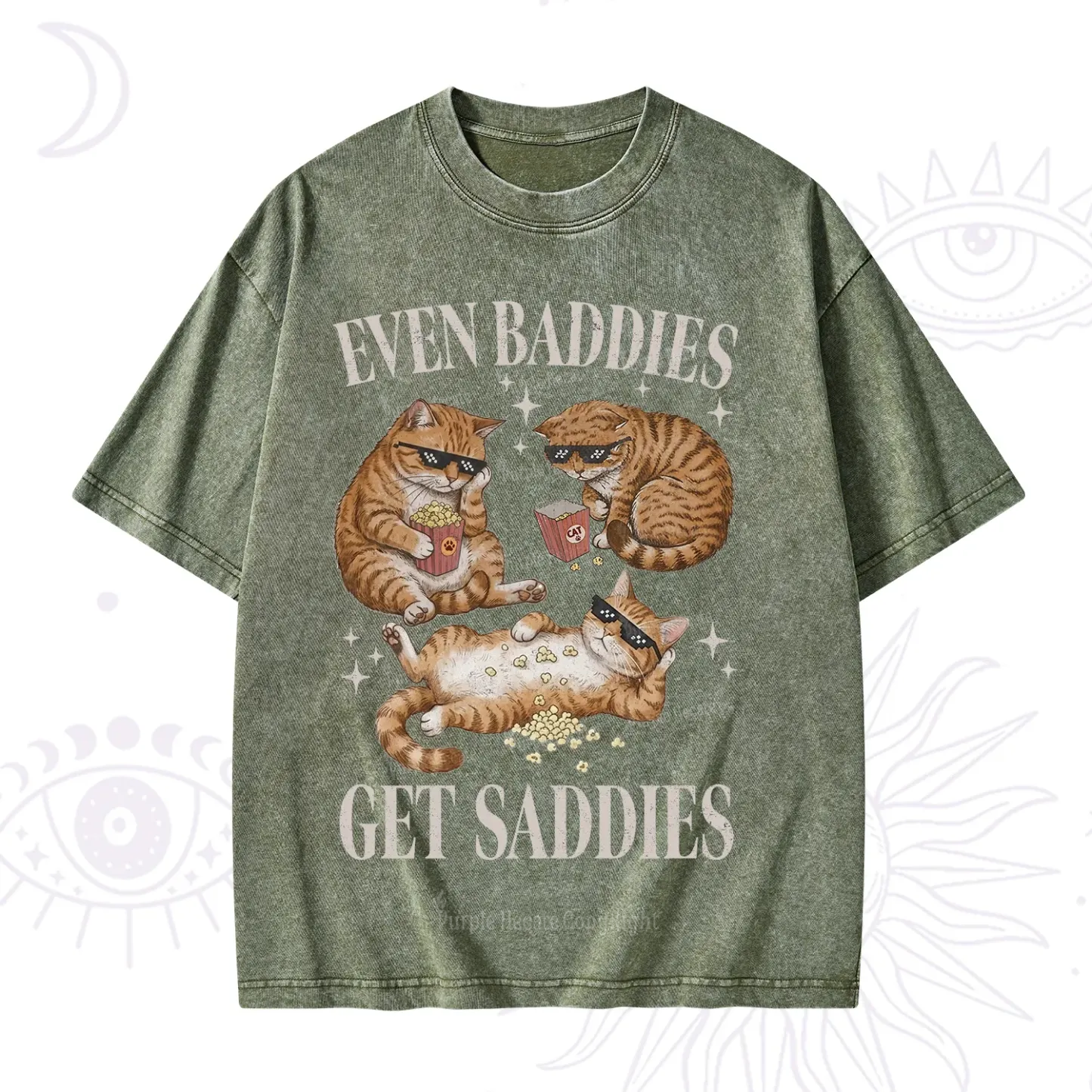 Purplehecate Even Baddies Get Saddies Funny Cat Washed T-Shirt