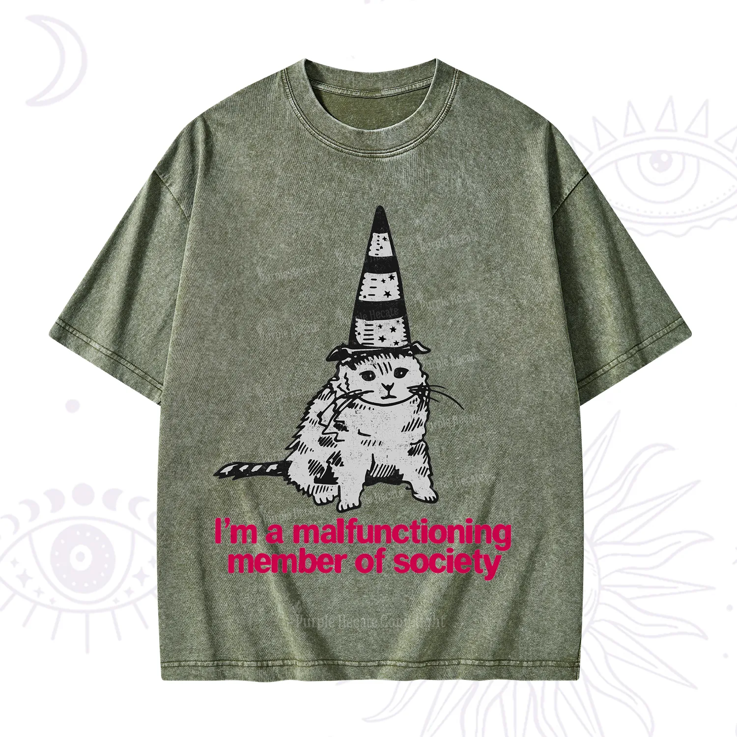 Purplehecate Social Anxiety Cat Washed T-Shirt