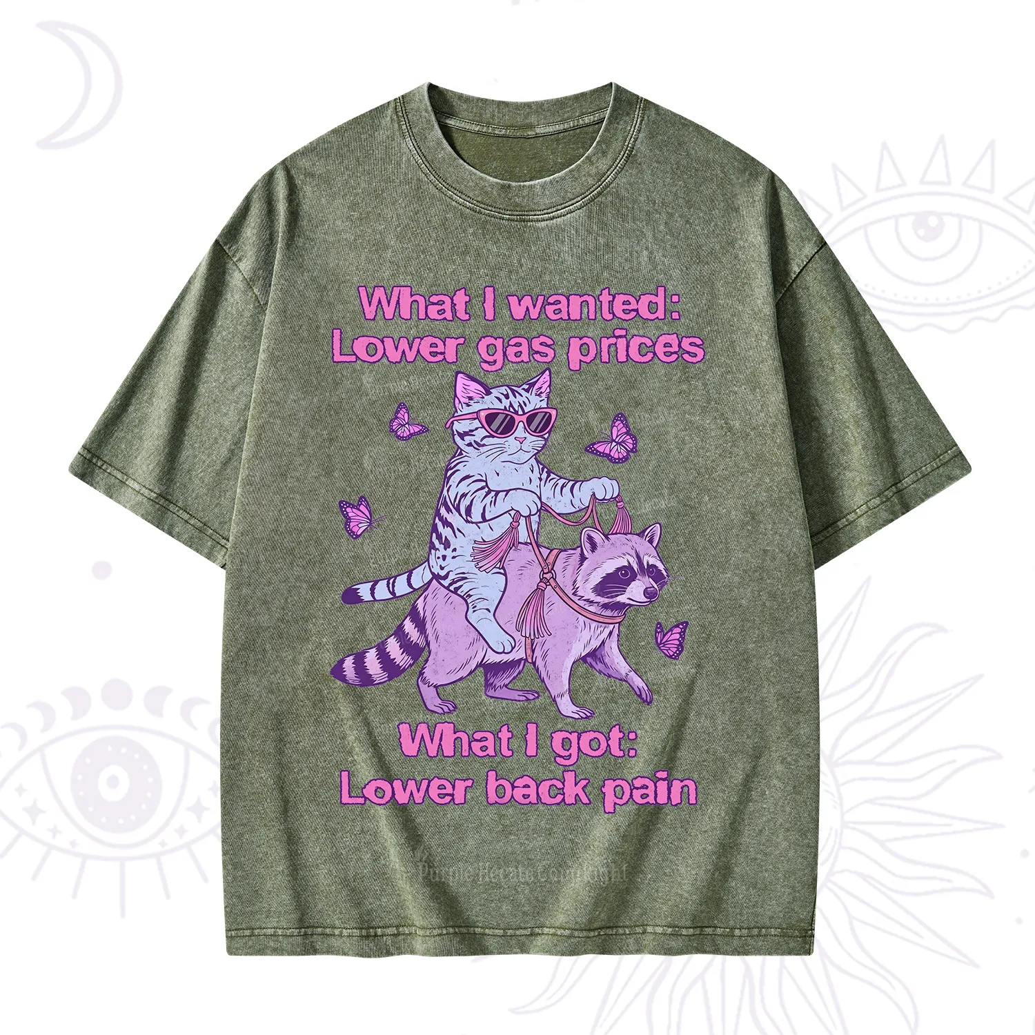 Purplehecate Lower Gas Prices Lower Back Pain Cat Washed T-Shirt
