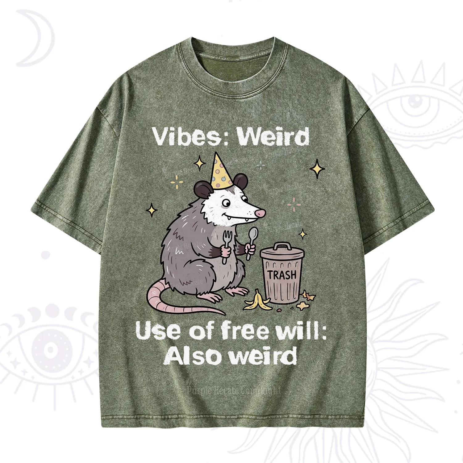 Purplehecate Weird Vibes Only Opossum Washed T-Shirt