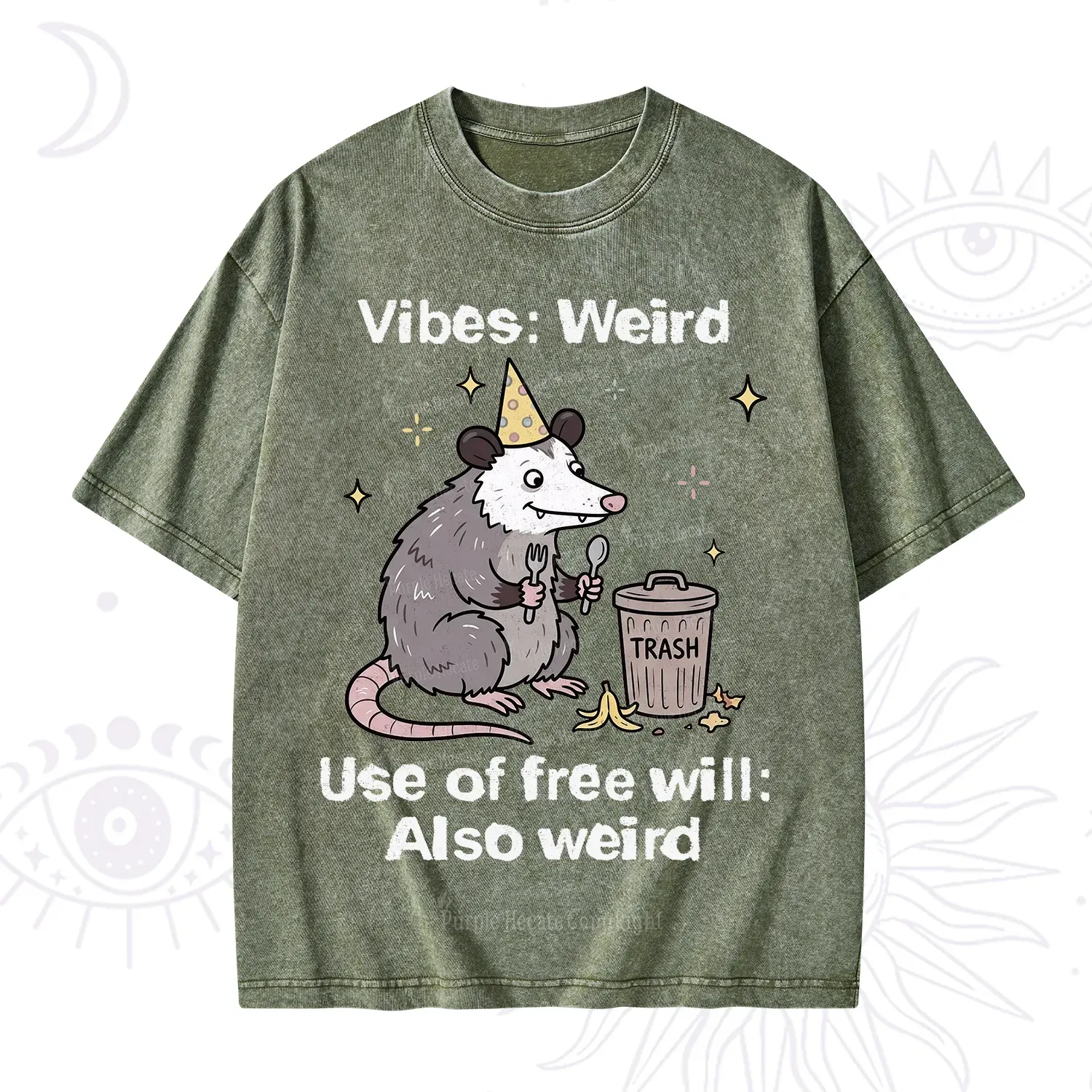 Purplehecate Weird Vibes Only Opossum Washed T-Shirt