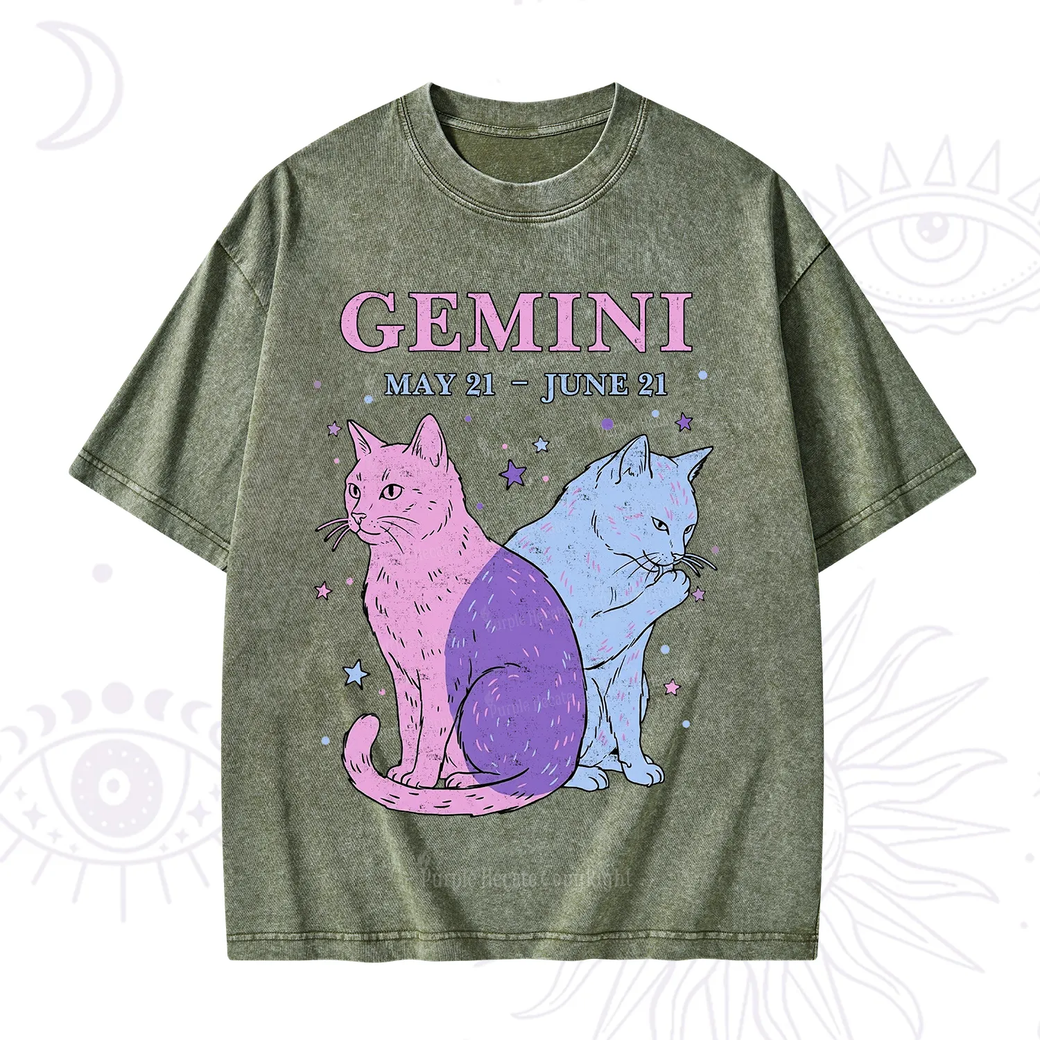 Purplehecate Gemini Zodiac Cats Washed T-Shirt