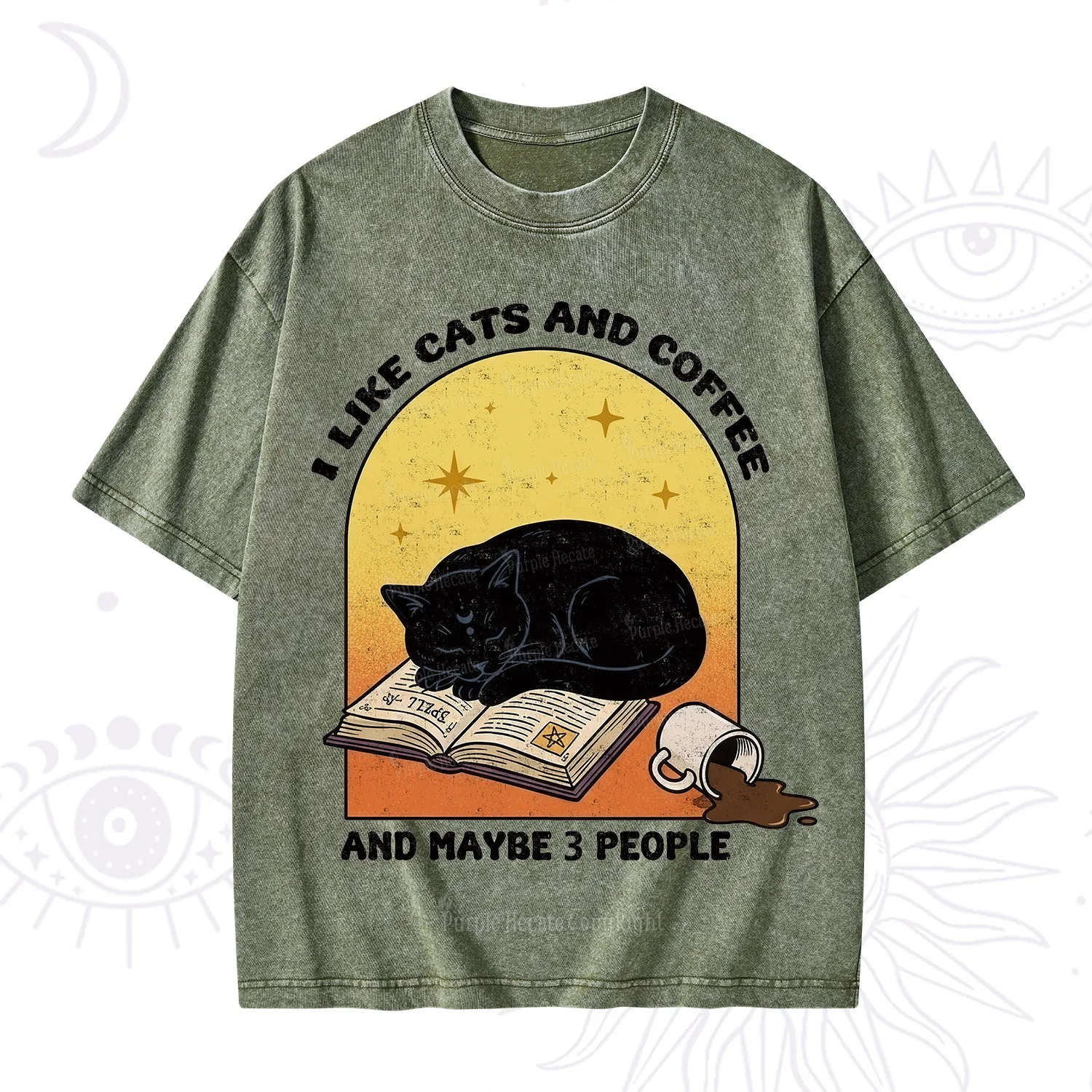 Purplehecate I Like Cats And Coffee Washed T-Shirt