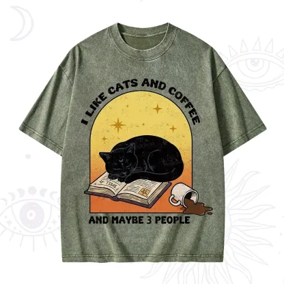 Purplehecate I Like Cats And Coffee Washed T-Shirt