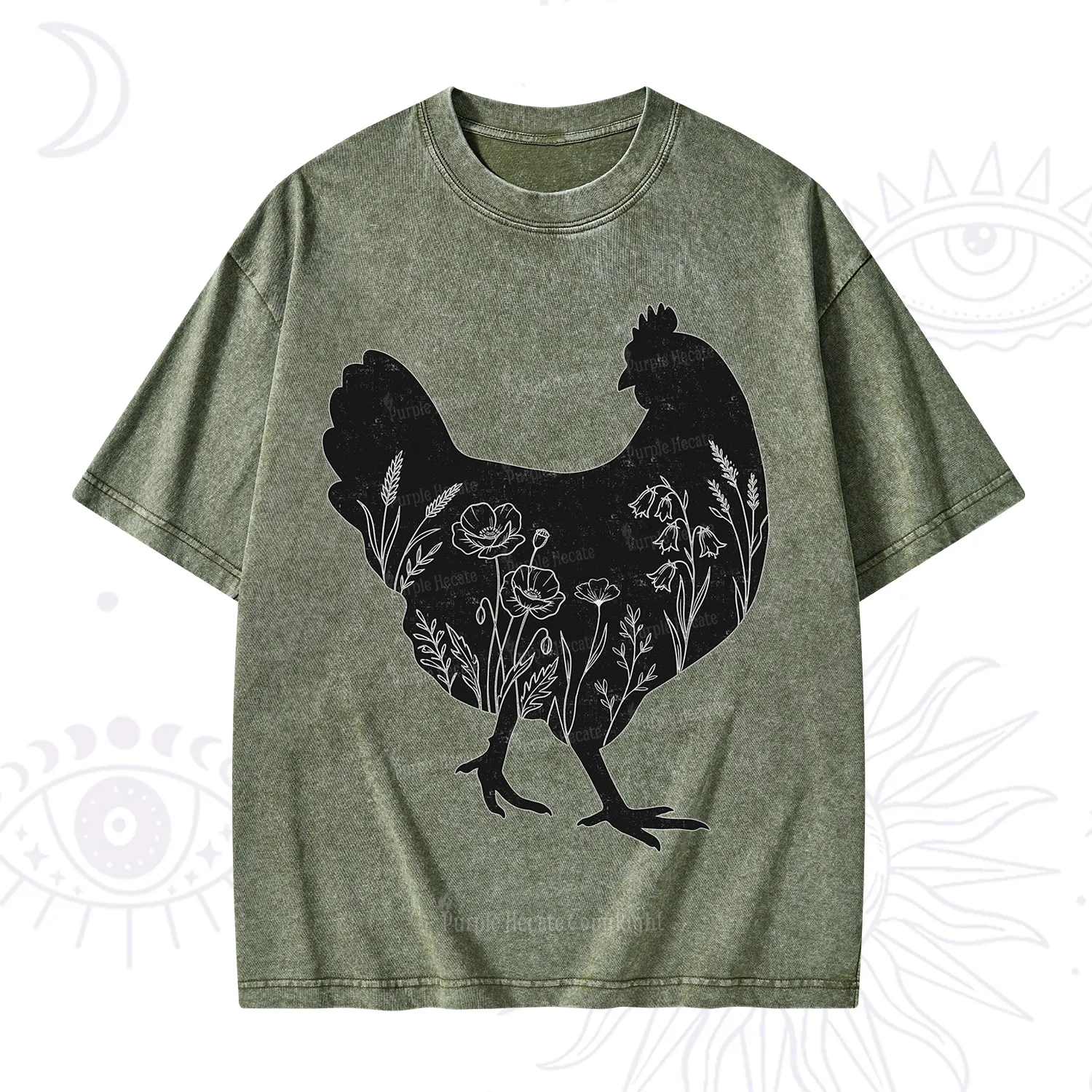 Purplehecate Floral Chicken Washed T-Shirt