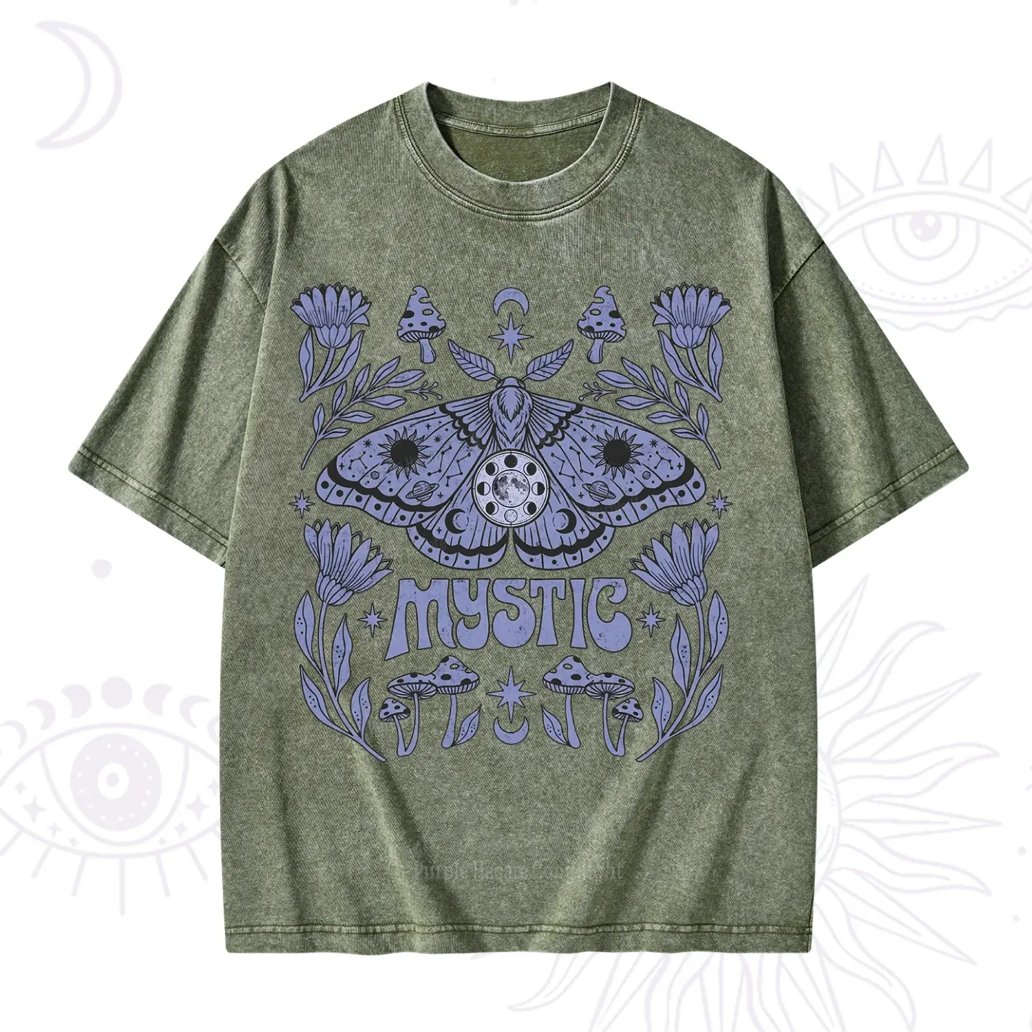 Purplehecate Celestial Moth Mushrooms Washed T-Shirt