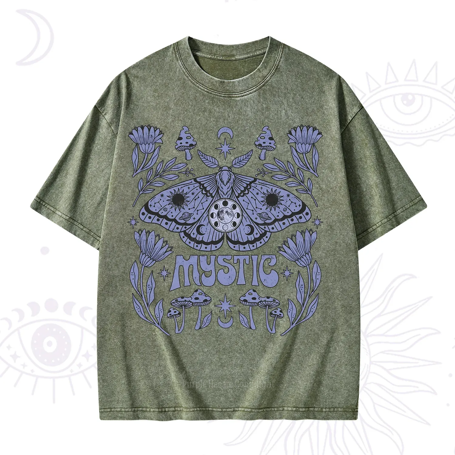 Purplehecate Celestial Moth Mushrooms Washed T-Shirt