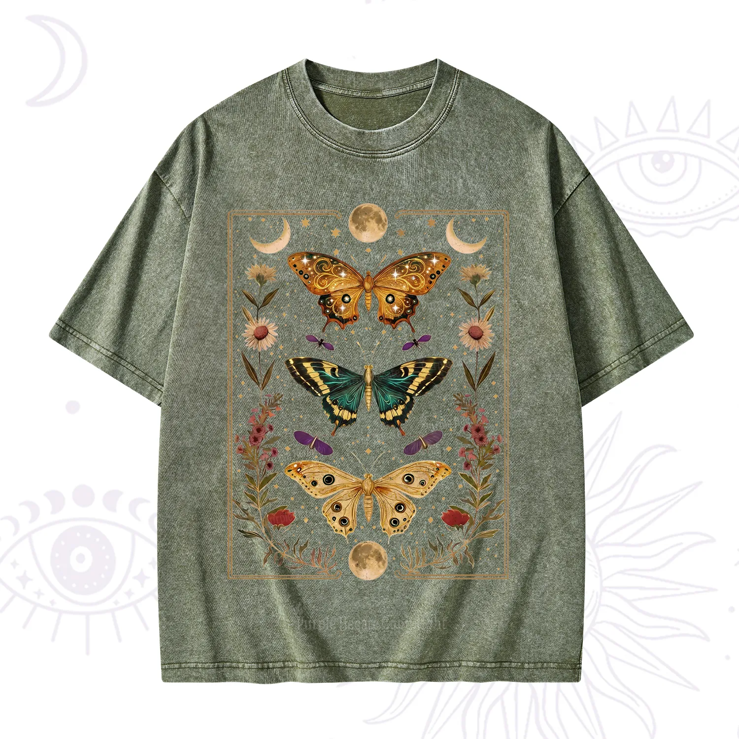 Purplehecate Sun and Moon Butterfly Washed T-Shirt