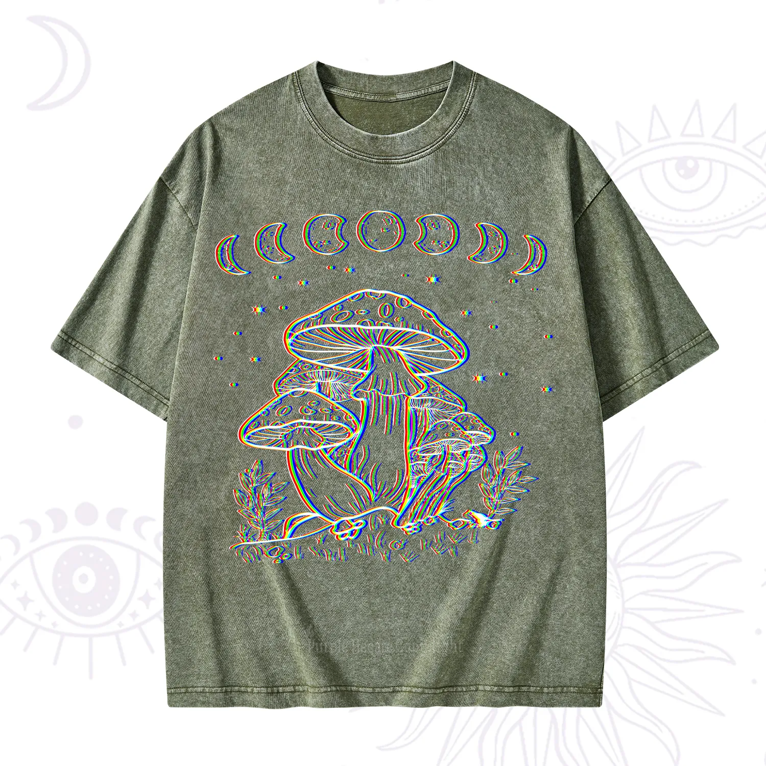 Purplehecate Mushroom and Moon Washed T-Shirt