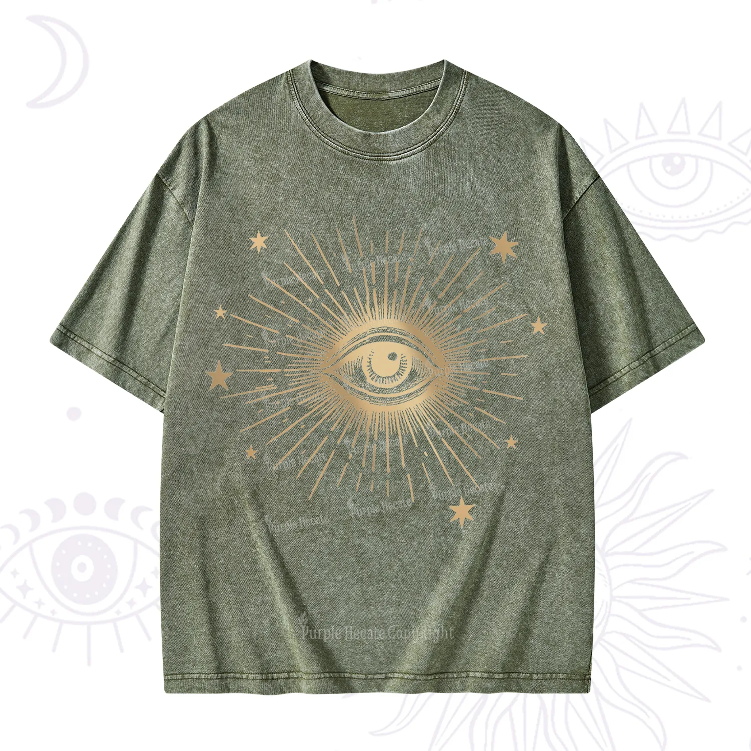 Purplehecate Celestial Eye with Stars Washed T-Shirt