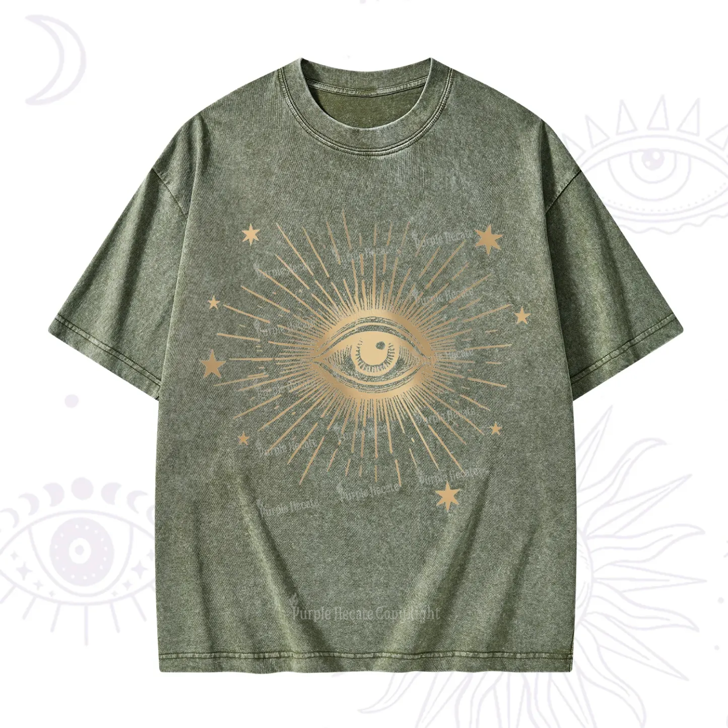 Purplehecate Celestial Eye with Stars Washed T-Shirt