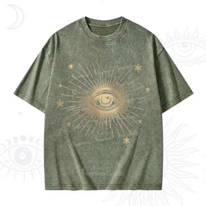 Purplehecate Celestial Eye with Stars Washed T-Shirt