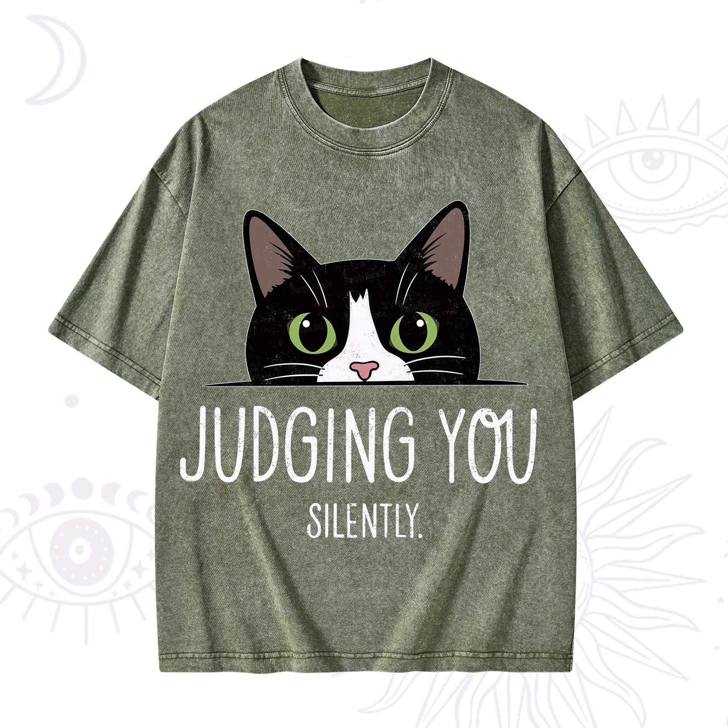 Purplehecate Cute Cat Judging You Silently Washed T-Shirt