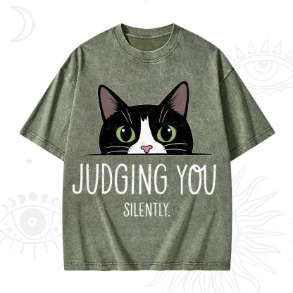 Purplehecate Cute Cat Judging You Silently Washed T-Shirt