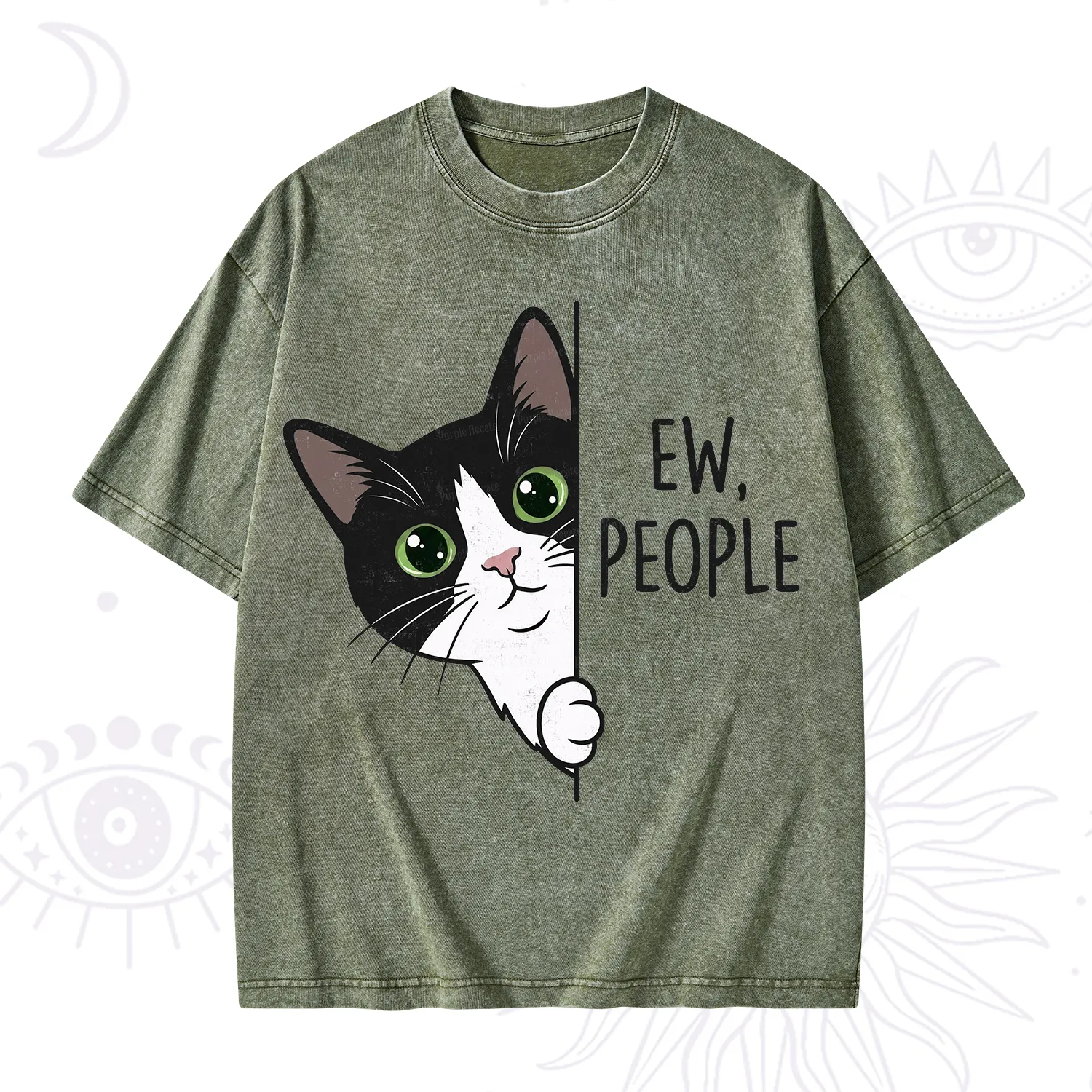 Purplehecate Funny Cat Ew People Washed T-Shirt