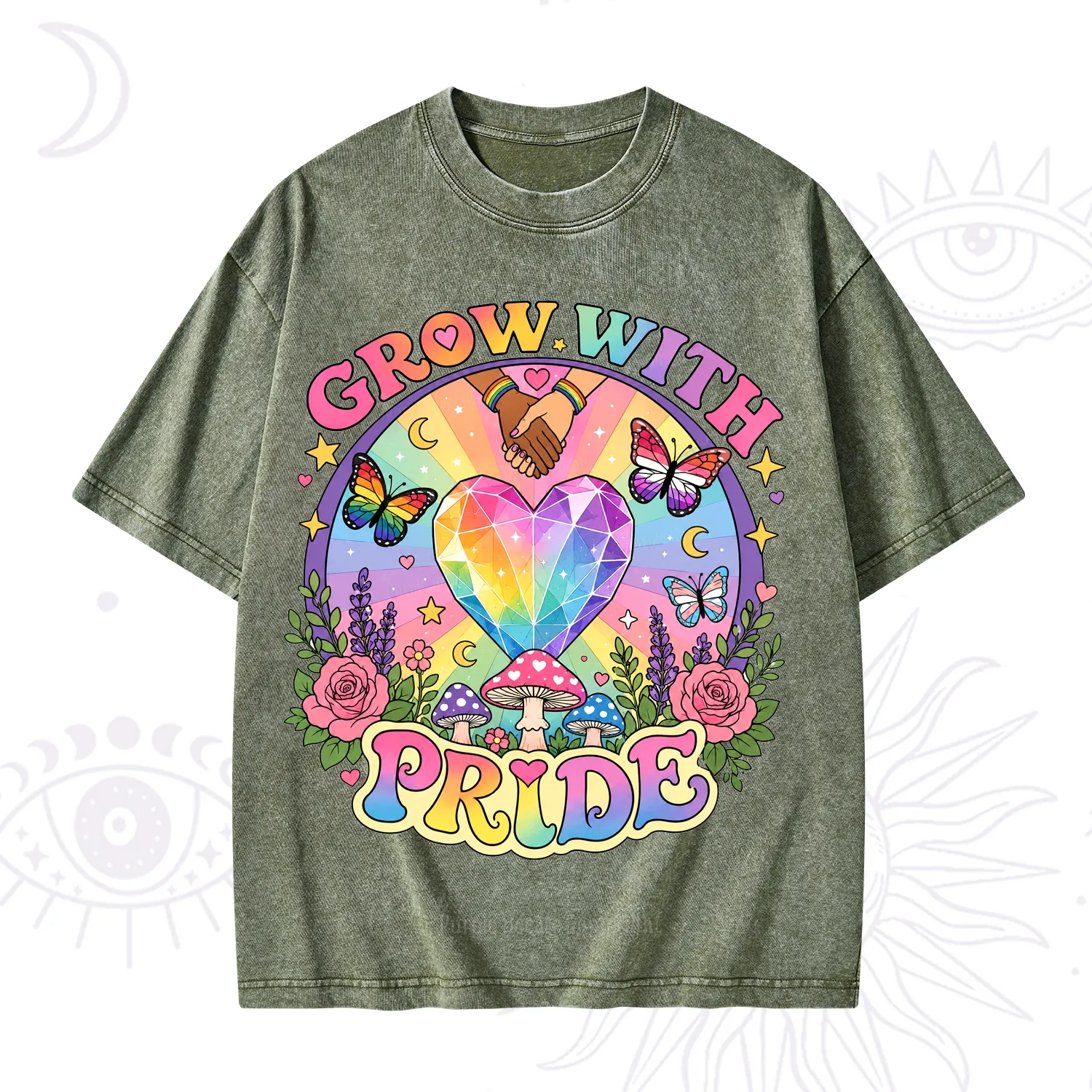 Purplehecate Grow With Pride Rainbow Heart Washed T-Shirt