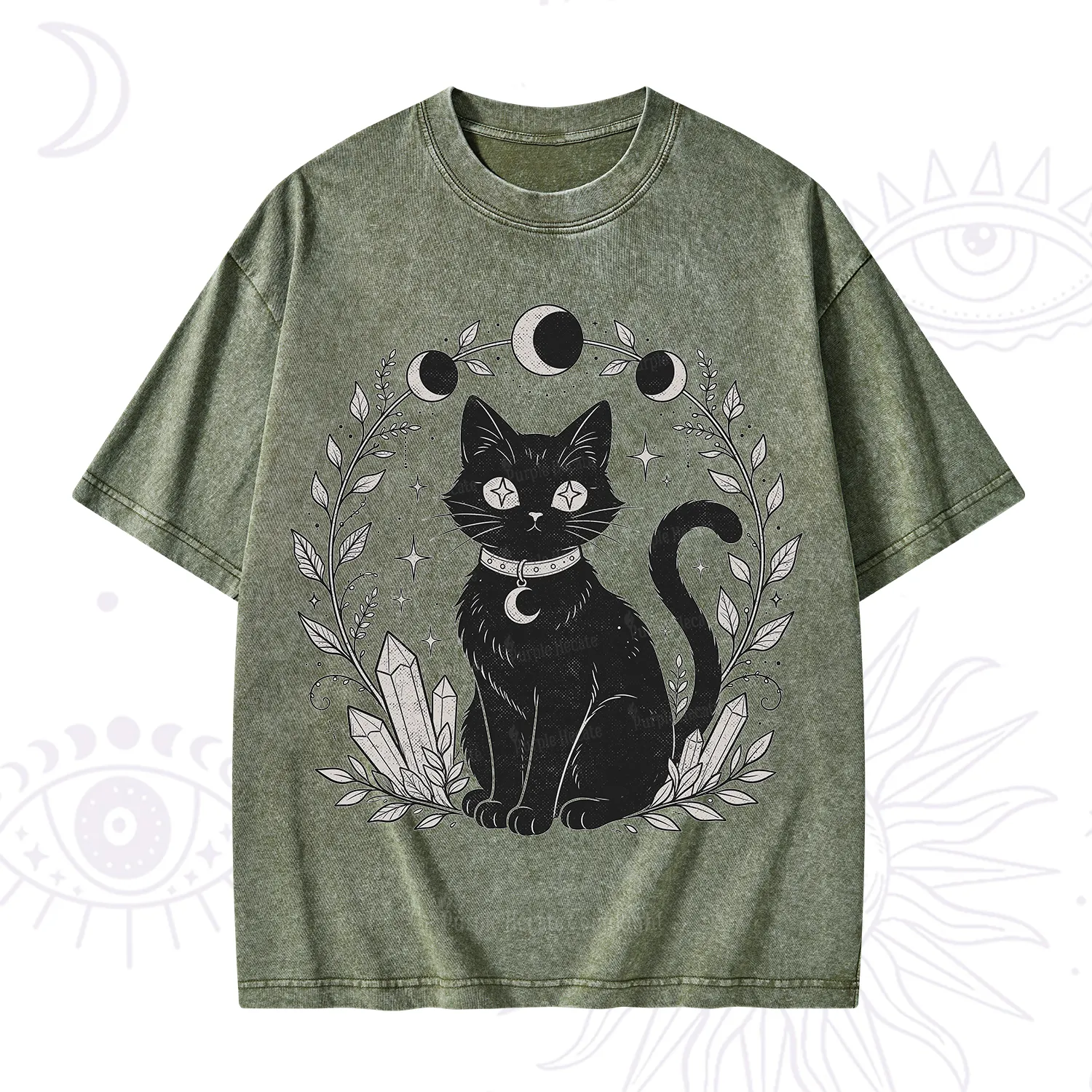 Purplehecate Mystical Cat Washed T-Shirt