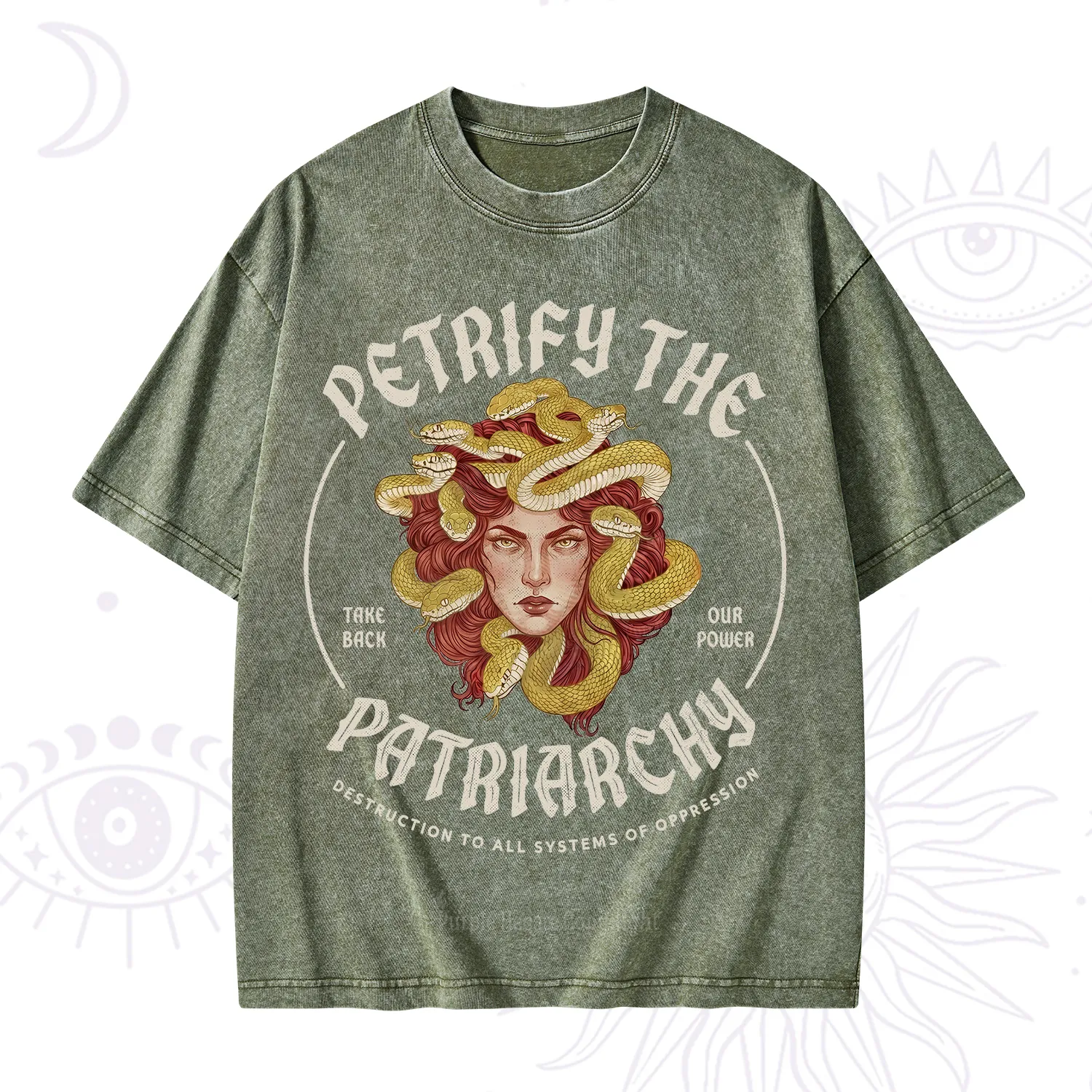 Purplehecate Petrify Patriarchy Medusa Washed T-Shirt